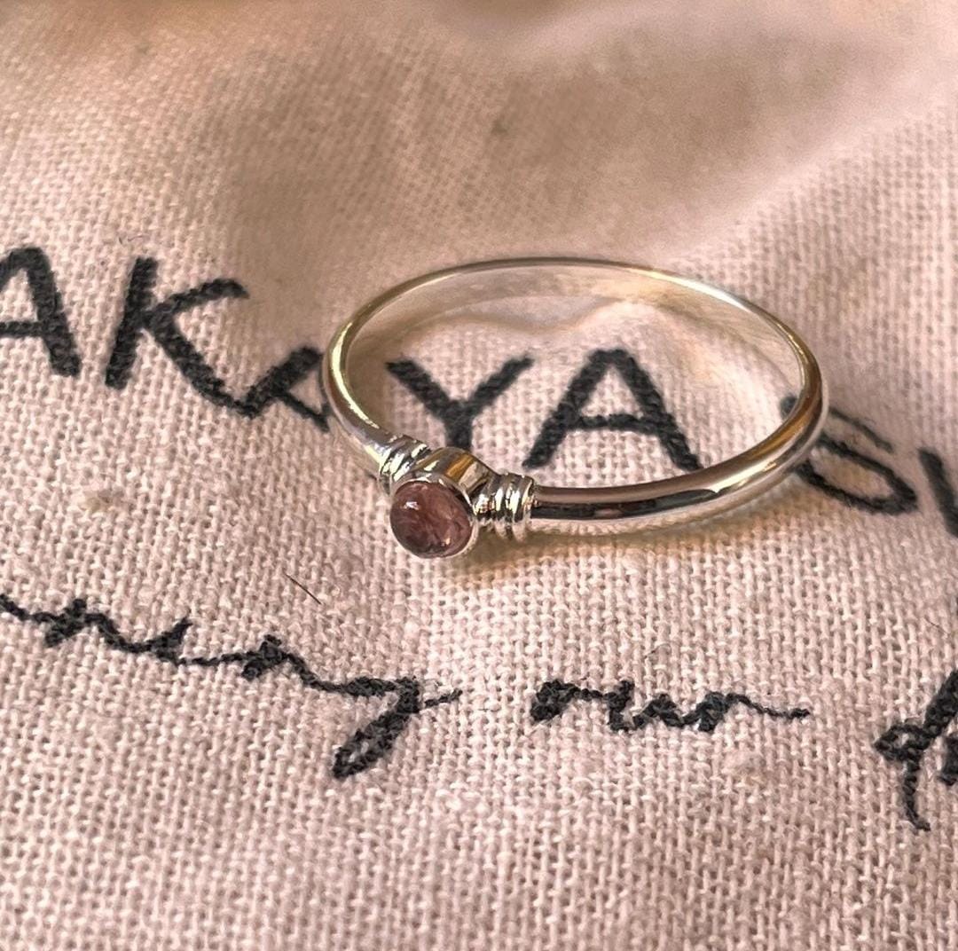 Minimalist Pink Tourmaline Silver Band Ring