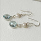 925 silver earrings featuring checkerboard blue topaz and pearl