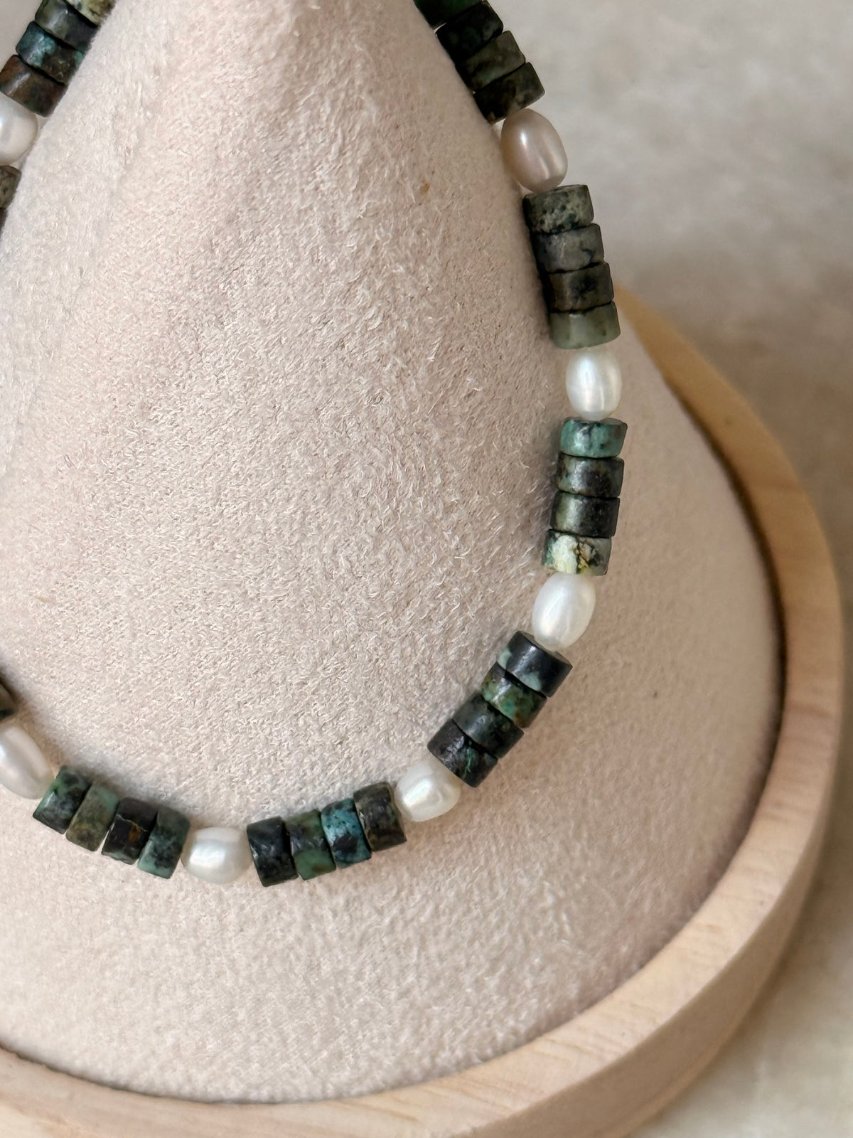 925 Sterling Silver African Turquoise Flat Fresh Water Pearls Bracelet