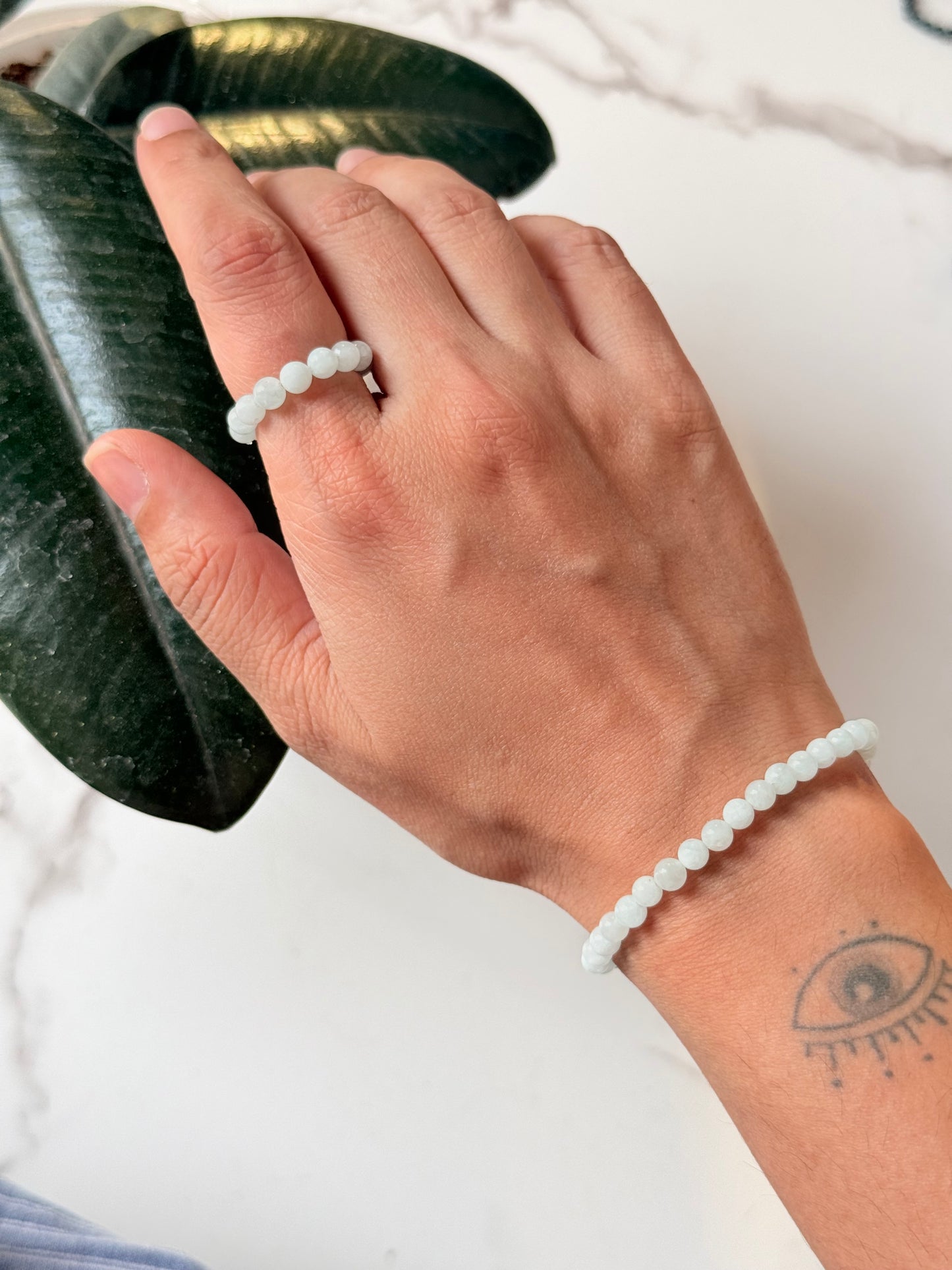 Natural Crystal Aquamarine 4mm Stretchy Rings & Bracelet