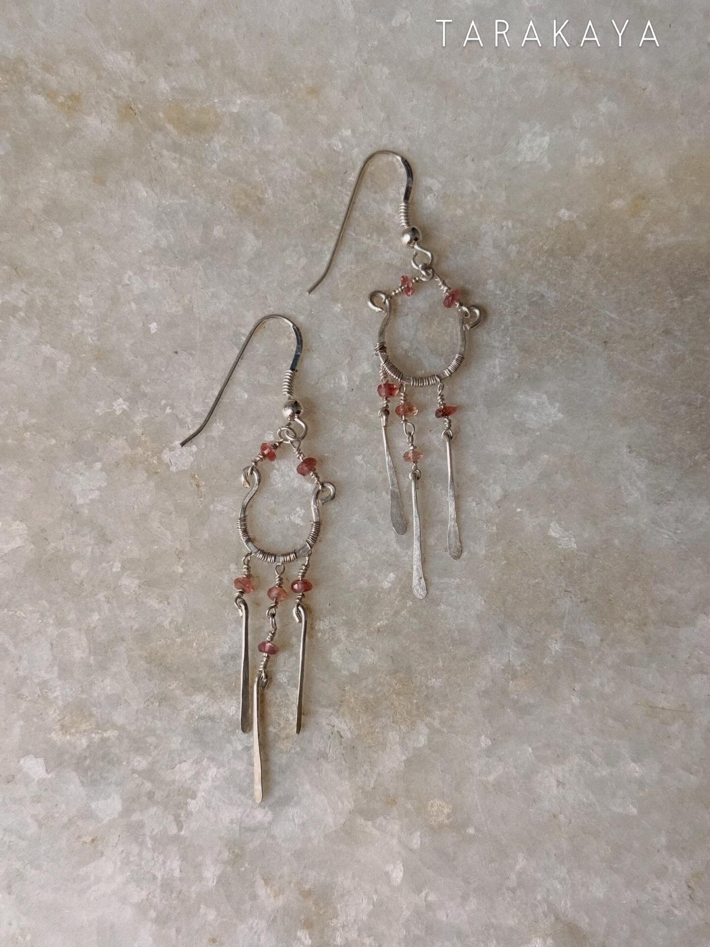 925 Sterling Silver Pink Tourmaline Wire Wrapped Boho Style Handcrafted Earrings