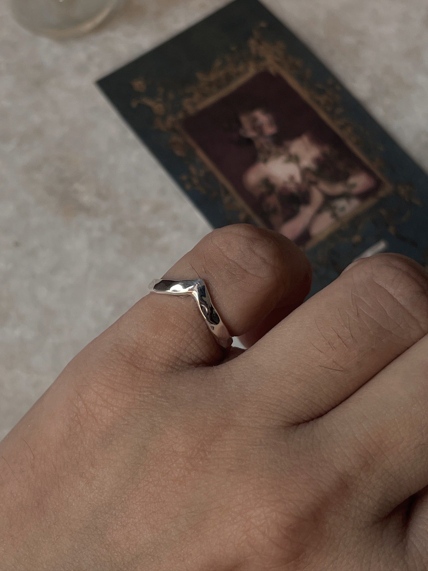 V Hammered Mid / Little Finger Adjustable 925 Sterling Silver Ring