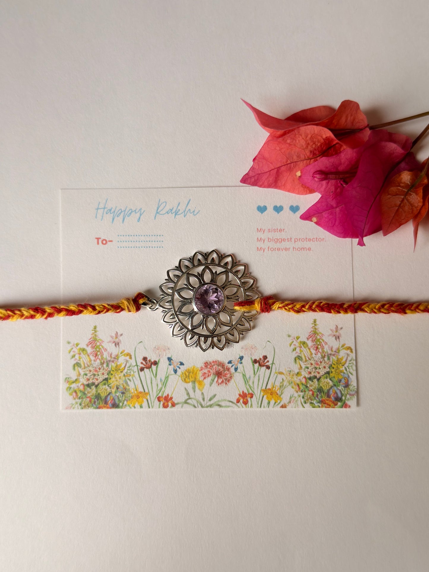 925 Sterling Silver Gemstone Mandala Rakhi - Reusable as Pendant Handcrafted Rakhi