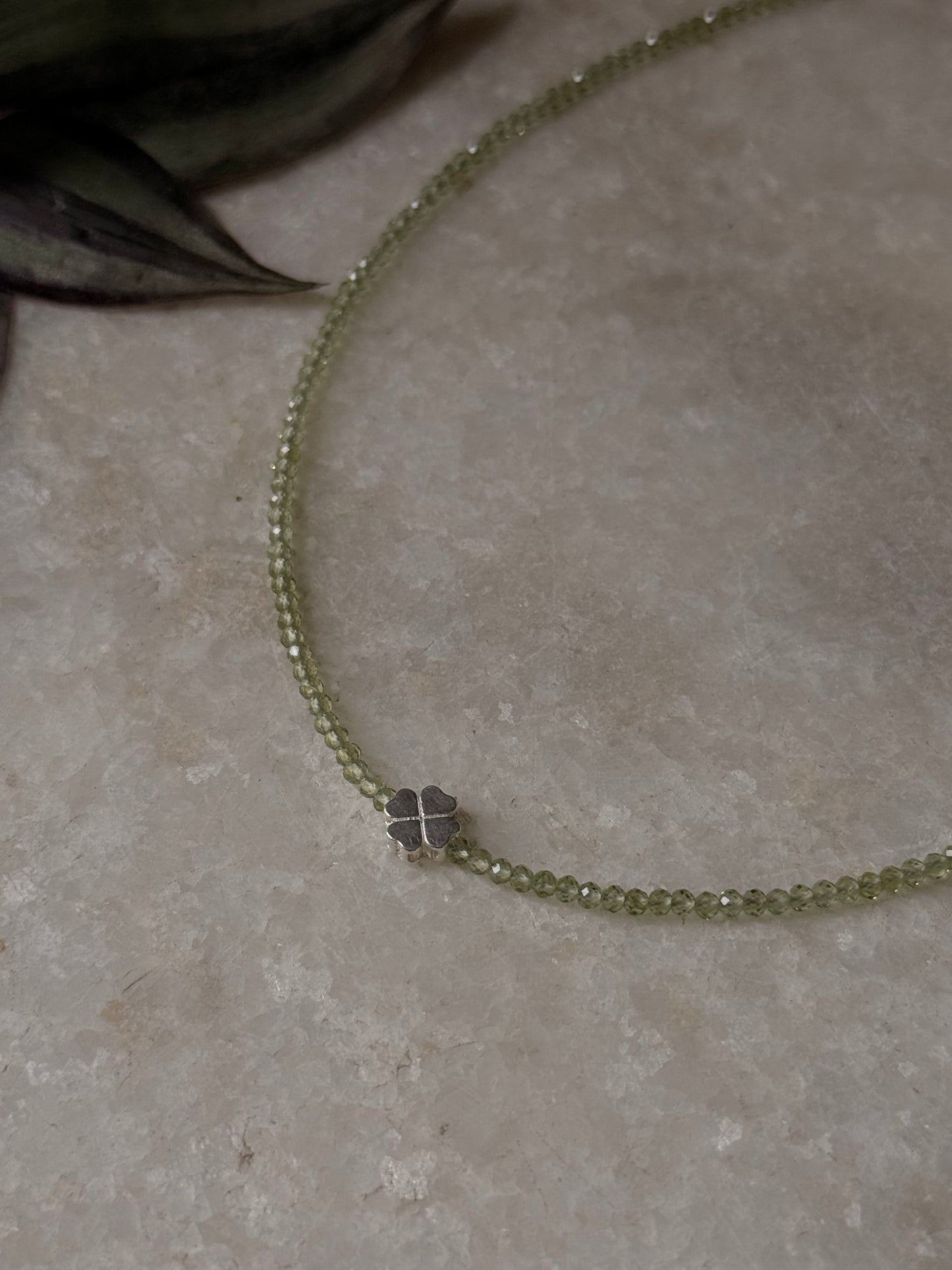 925 Sterling Silver Peridot 2mm Floral Charm Necklace