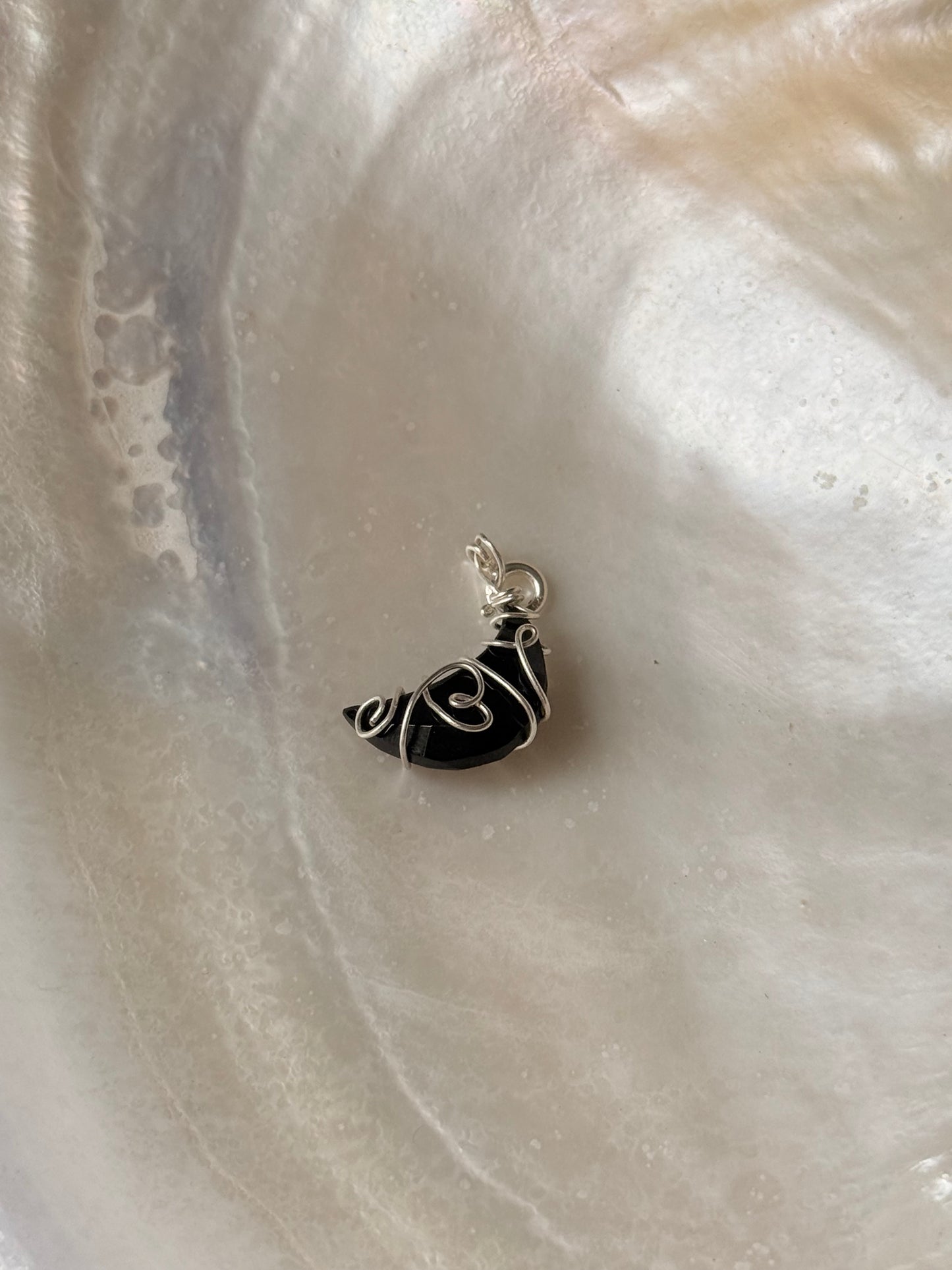 925 Sterling Silver Black Onyx Moon Wire Wrapped Handcrafted Pendant