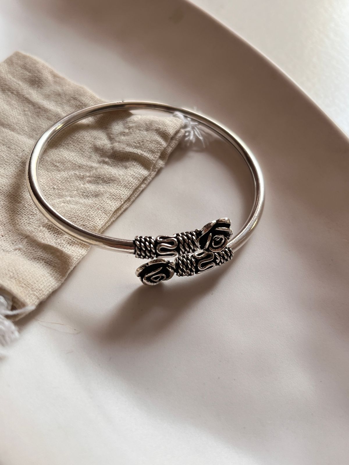 Antique Rose Silver Kada for Timeless Elegance