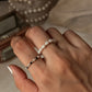 Natural Crystal Stretchy Shiny Basra Pearl & Black Spinel Silver Ball Rings