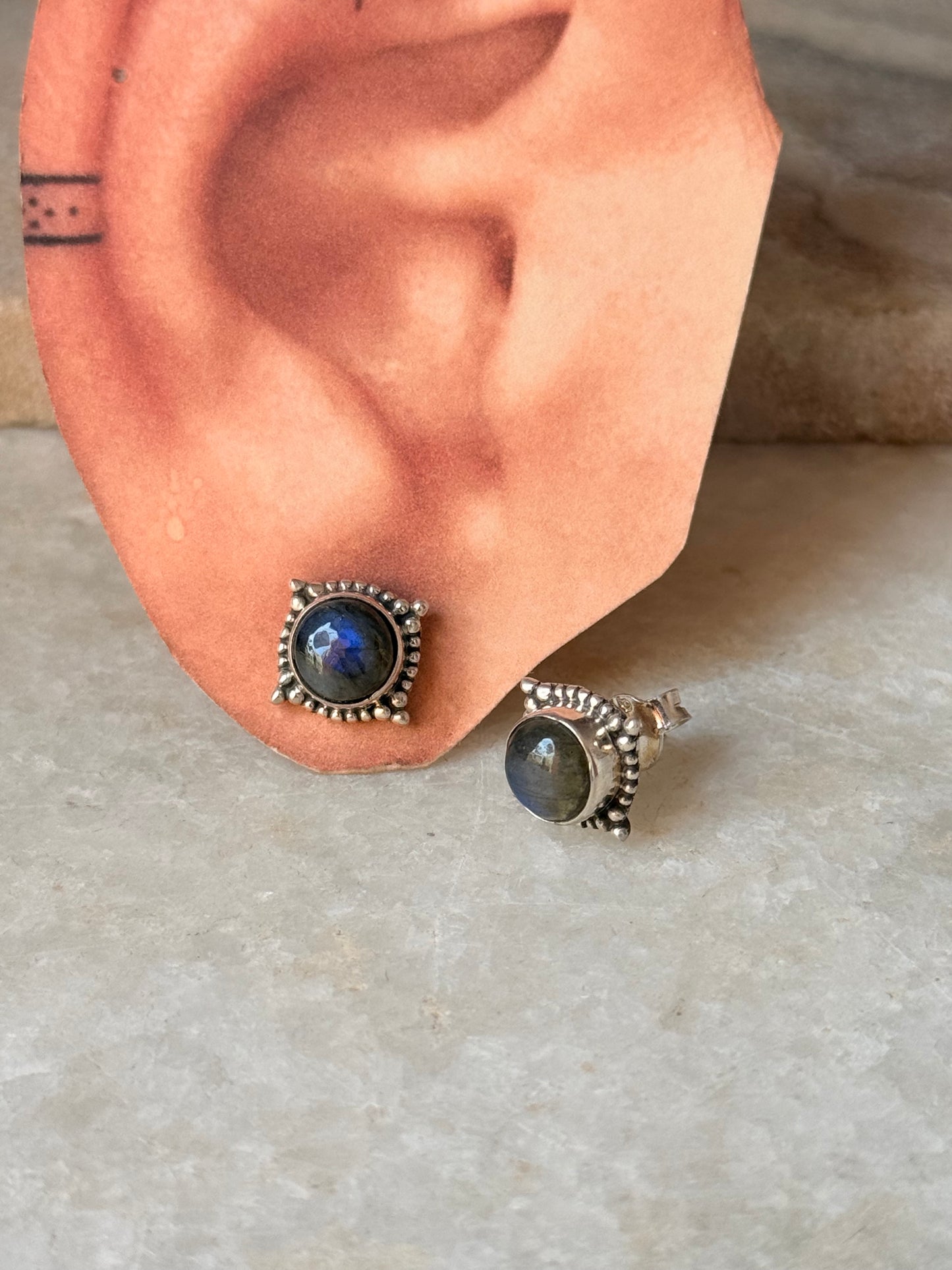 925 Sterling Silver Labradorite Rawa Square Studs Earrings