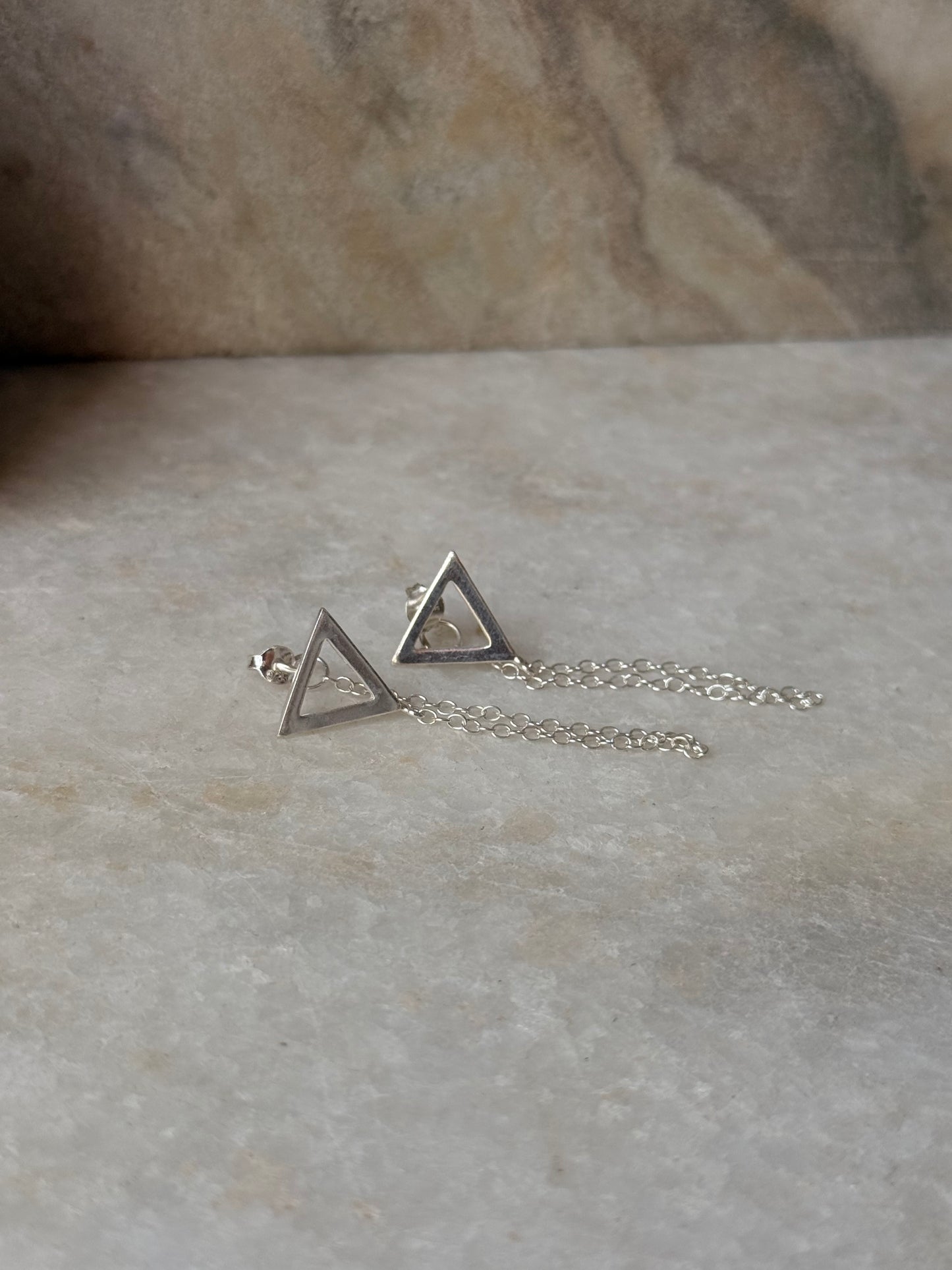 925 Sterling Silver Triangle Chain Attached Studs