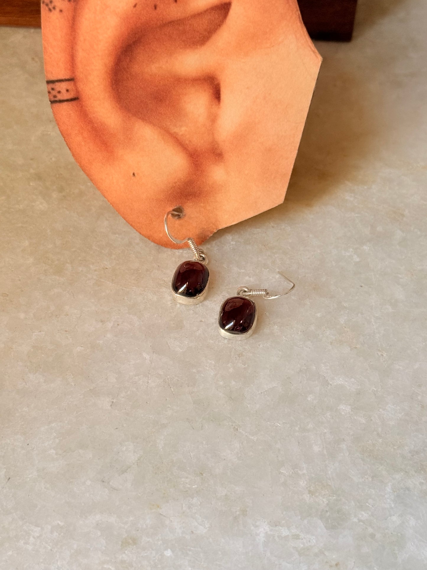 925 Sterling Silver Garnet Rectangular Daily Wear Hook Handcrafted Earrings