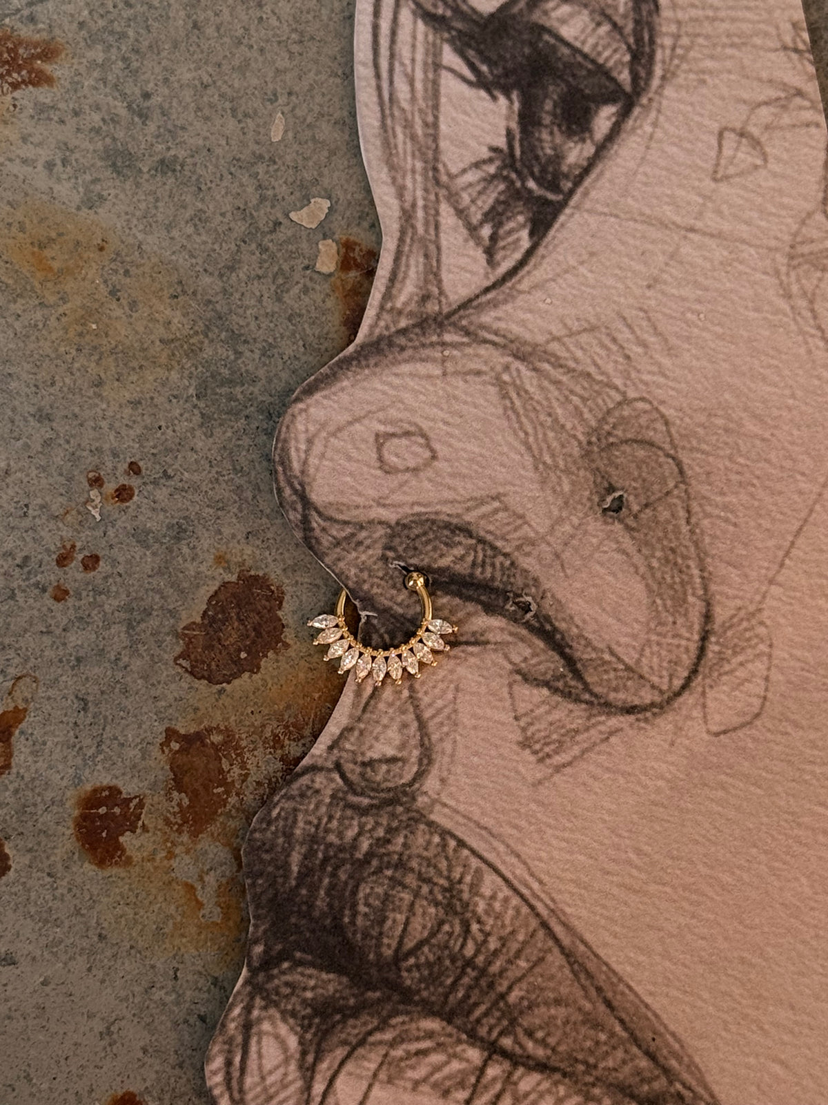 925 Sterling Silver Gold Vermeil Cz Septum Clip on