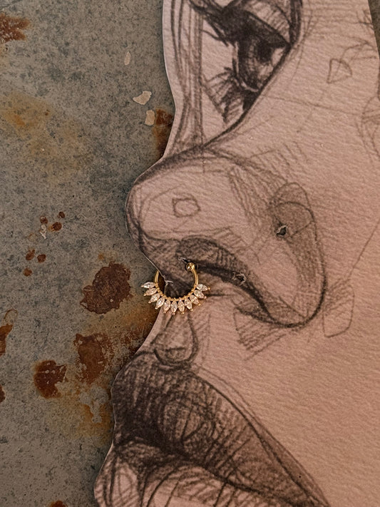 925 Sterling Silver Gold Vermeil Cz Septum Clip on
