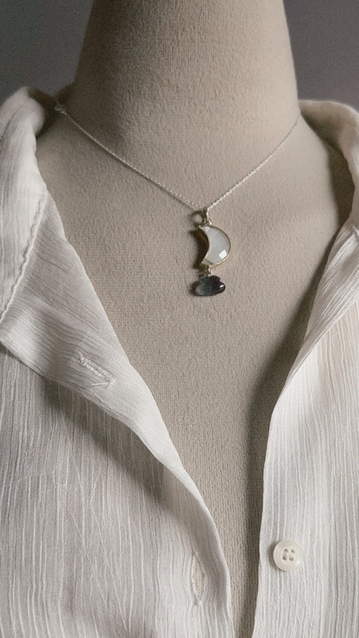 Moonstone Moon Fluorite Cloud 925 Sterling Silver Pendant