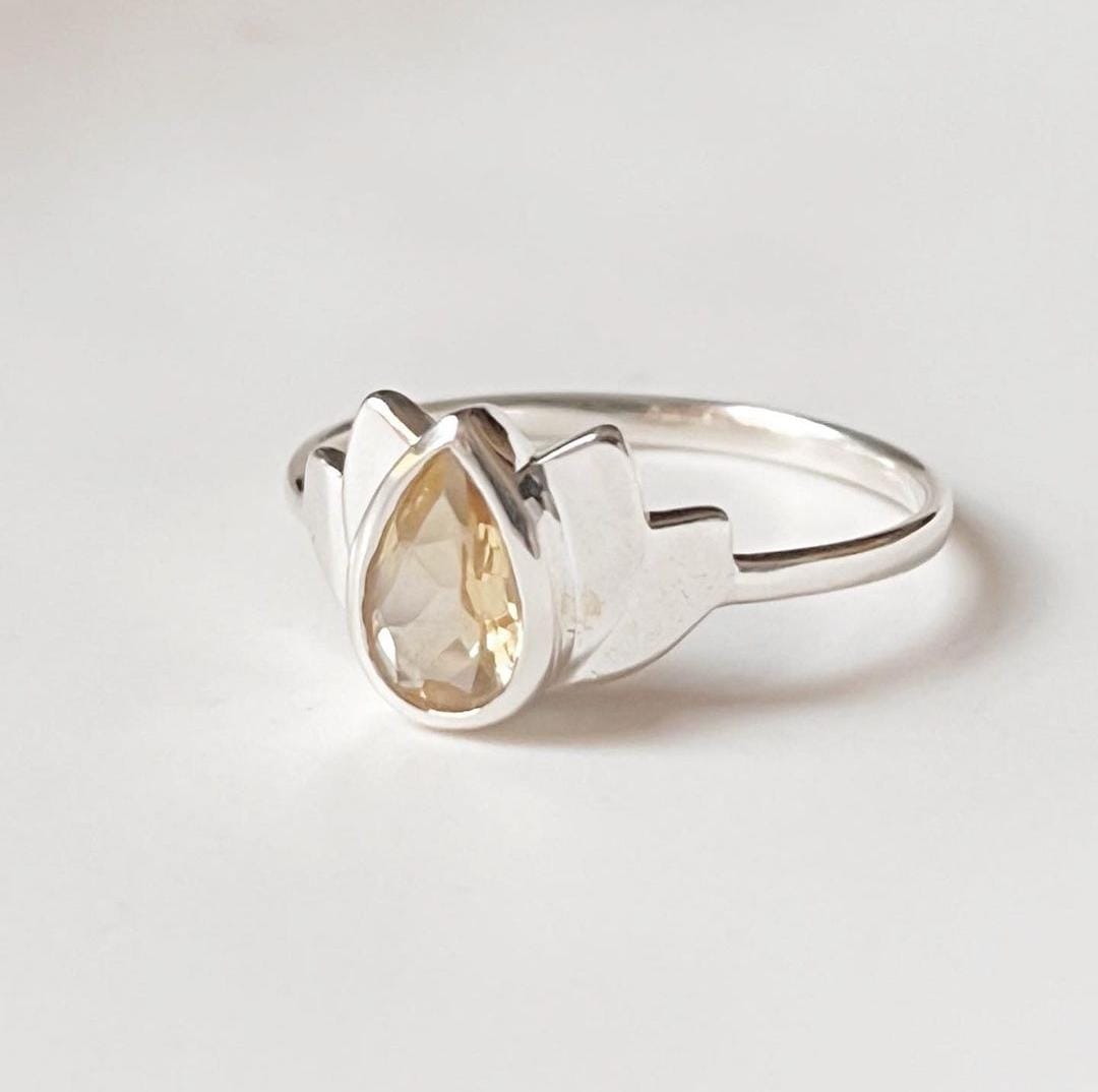 Divine lotus silver ring with a radiant citrine center stone