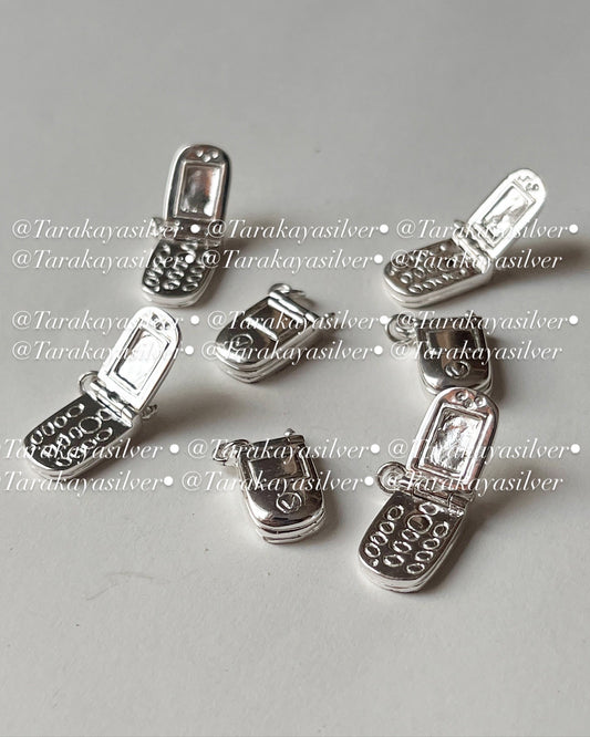 Flip mobile phone 925 sterling silver pendant charm  