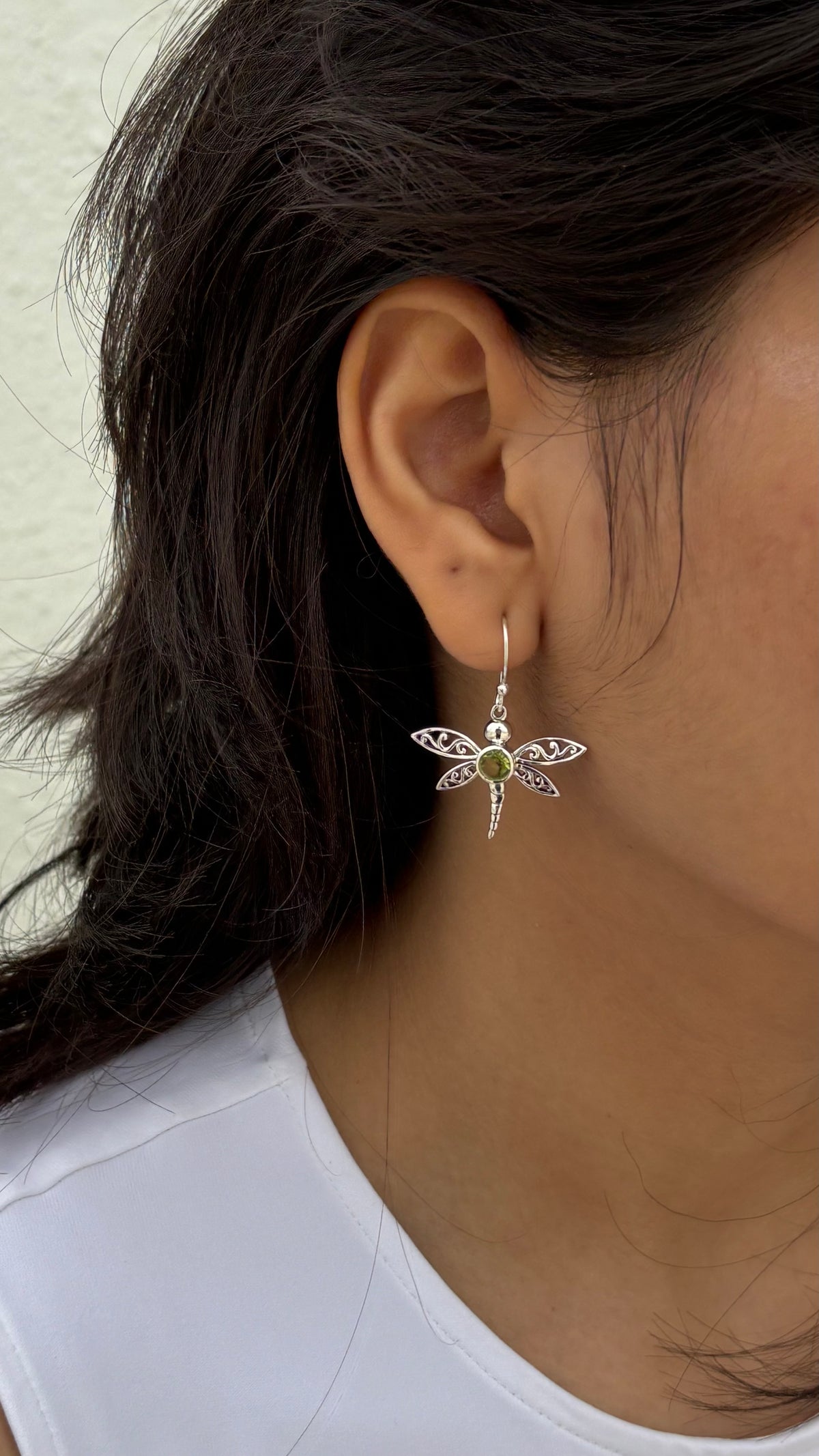 925 Sterling Silver Peridot Dragonfly Earrings