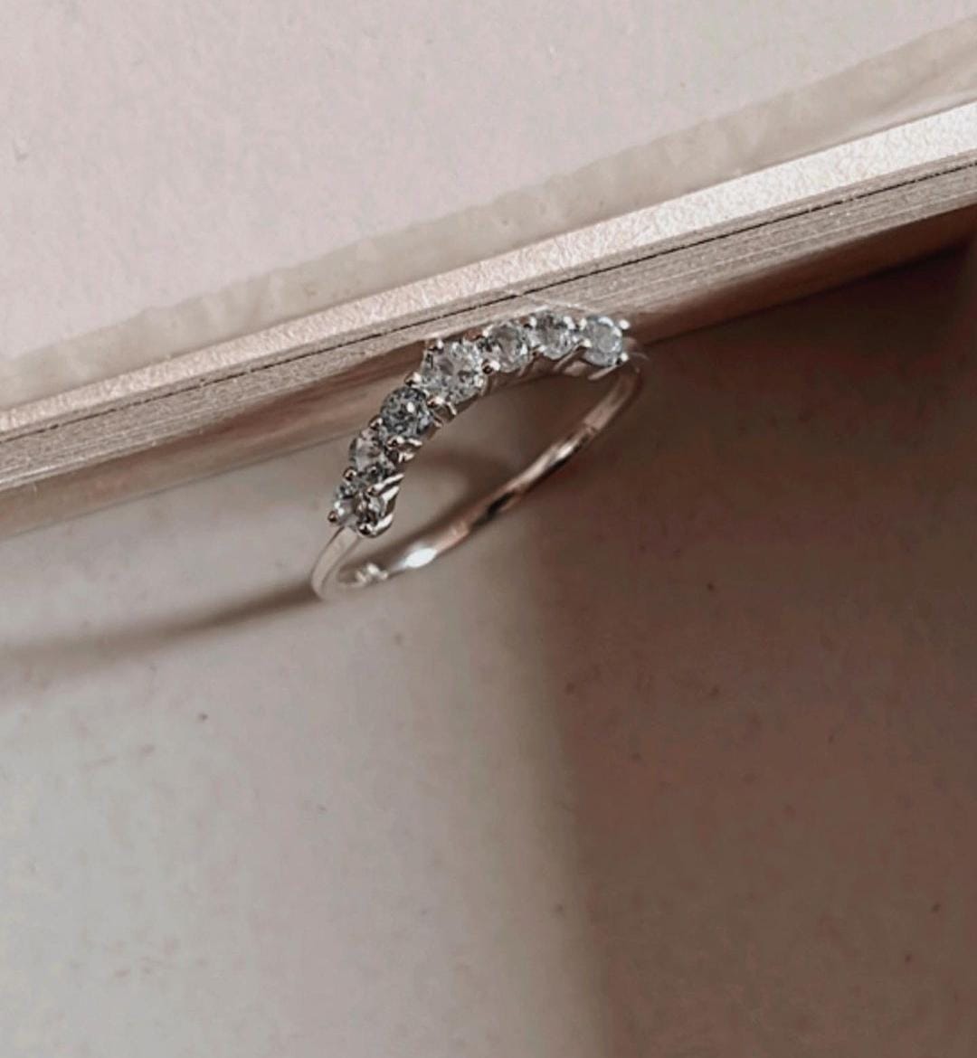 Unique Blue Topaz Crown Stone Silver Band