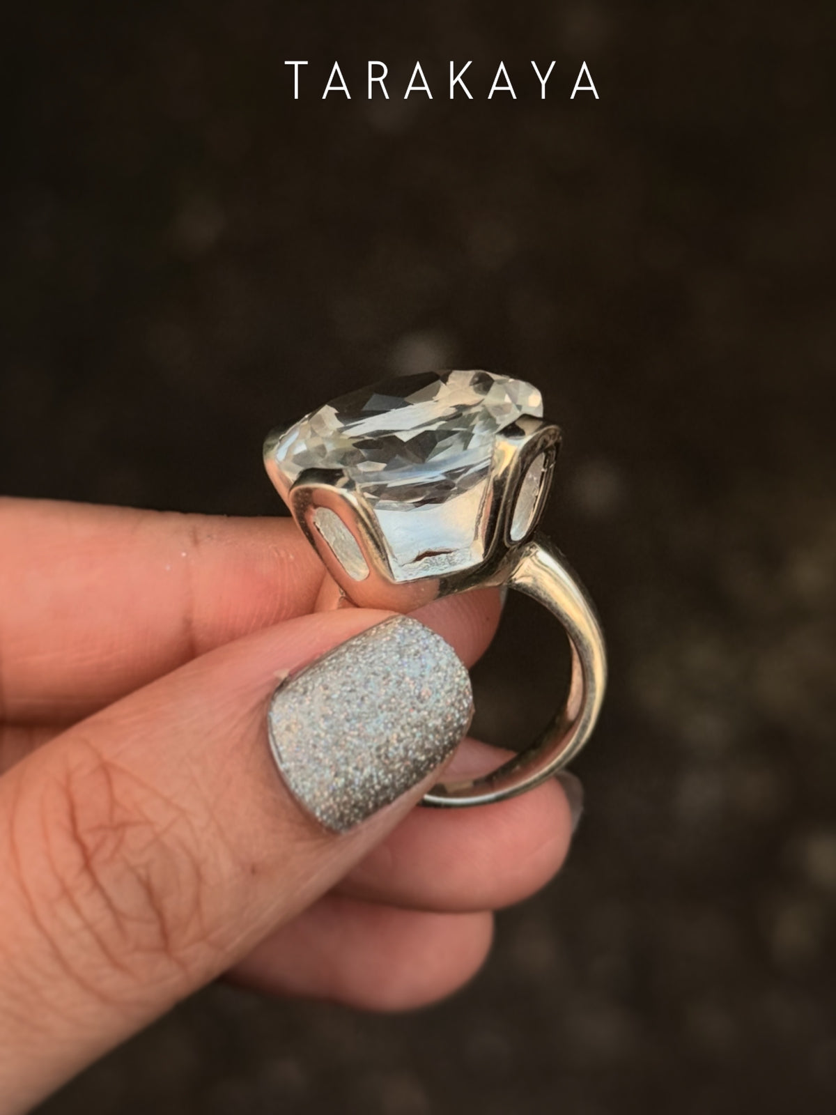 925 Sterling Silver Clear Quartz Solitaire Round Chunky Statement Ring