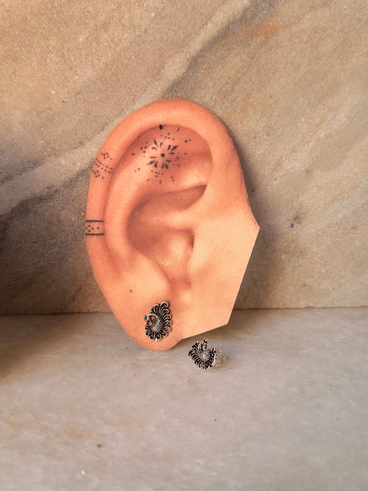 925 Sterling Silver Antique Plain Oxidised Boho Studs Earrings