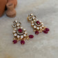 925 Sterling Silver Moissanite Polki,Dyed Ruby ,Cz & Fresh Water Pearls Gold Plated Statement Earrings