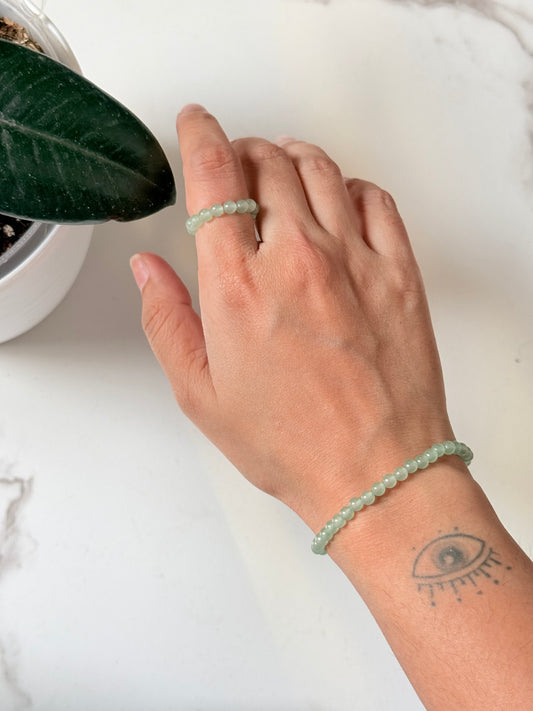 Natural Crystal Green Aventurine 4MM Stretchy Rings & Bracelet