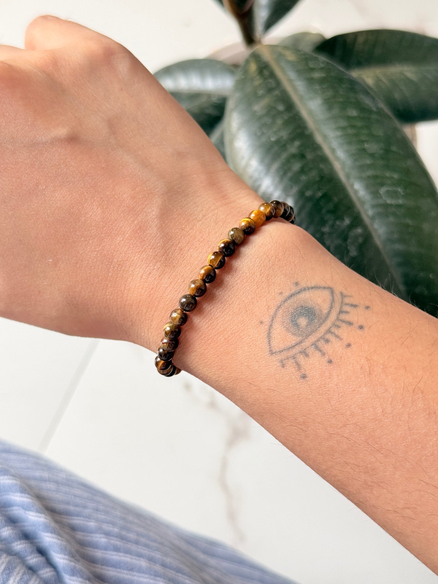 Natural Crystal Tiger Eye Plain Round 4MM Bracelet
