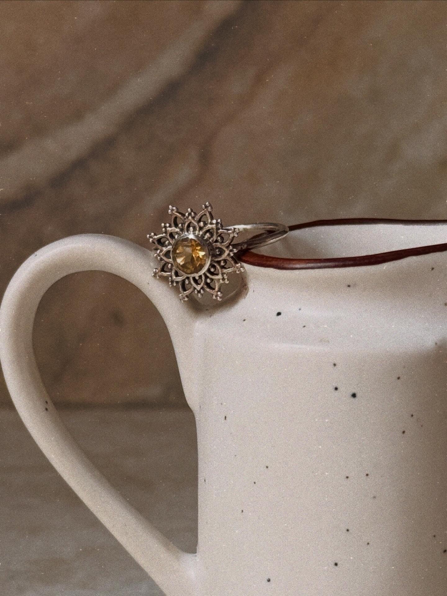 Citrine Mandala 925 Sterling Silver Ring