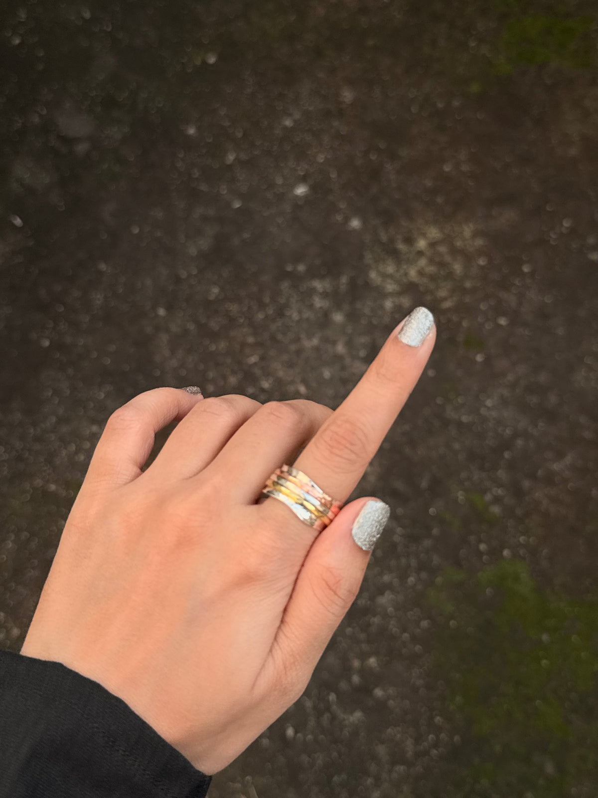 925 Sterling Silver Triple Tone - Brass • Copper • Silver Moving Bands Spinner / Fidget Ring