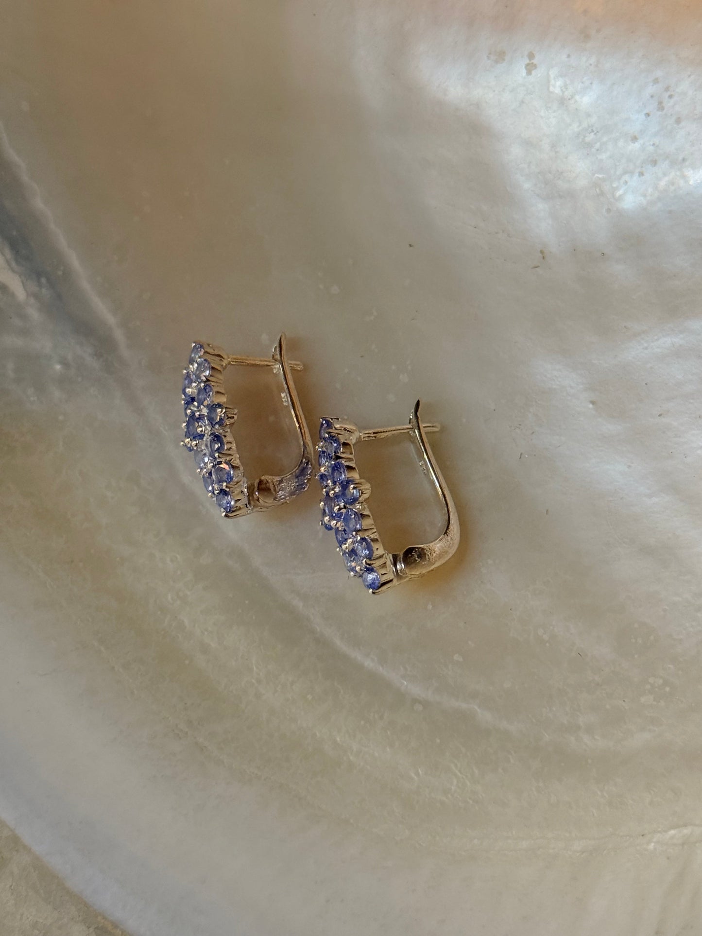 925 Sterling Silver Tanzanite long Flower Statement Earrings