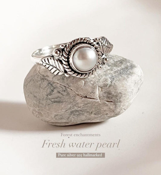 Fresh Water Pearl Forest Boho 925 Sterling Silver Ring
