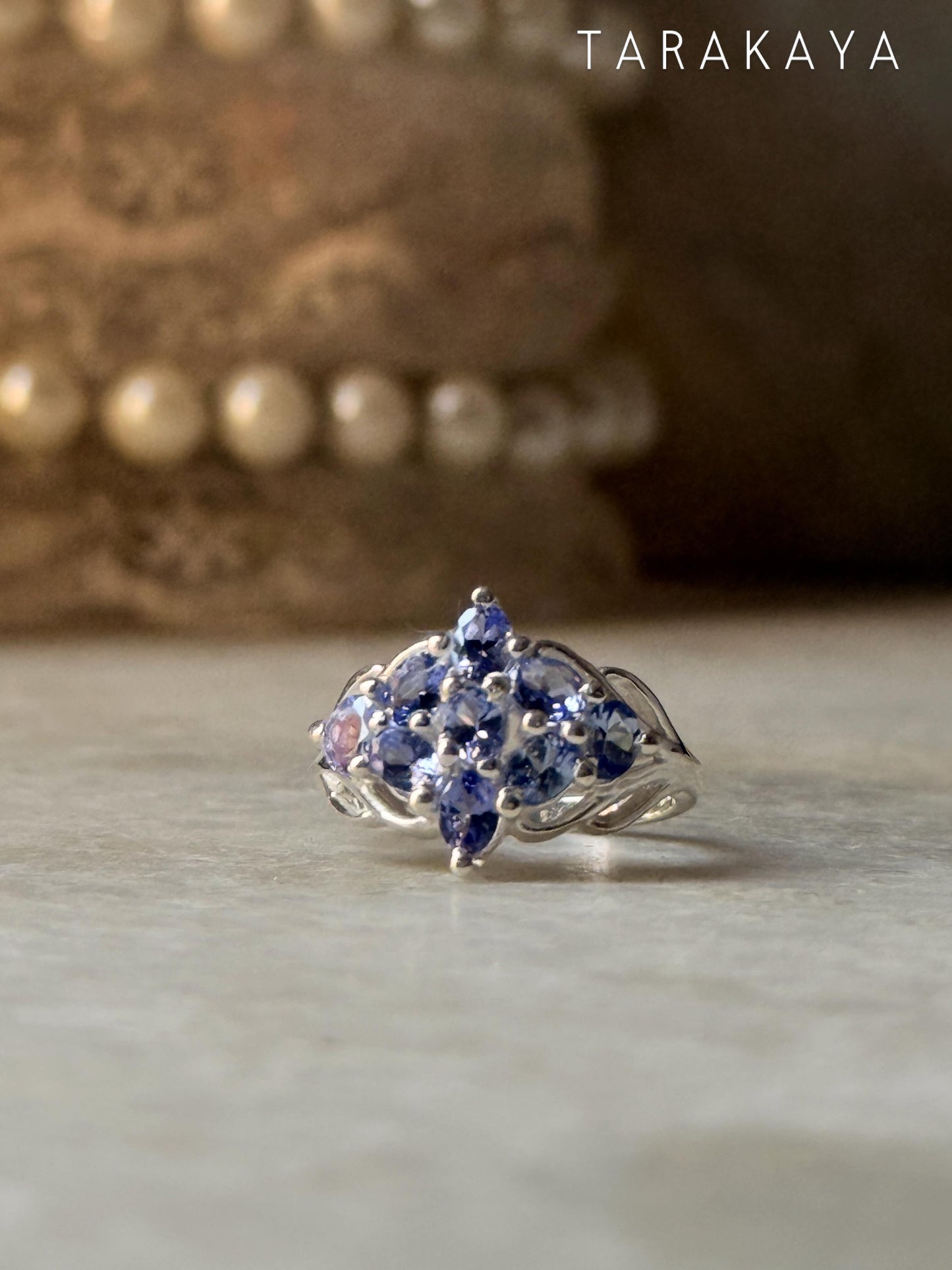 925 Sterling Silver Natural Tanzanite Faceted Flower Vintage Style Band Statement Ring