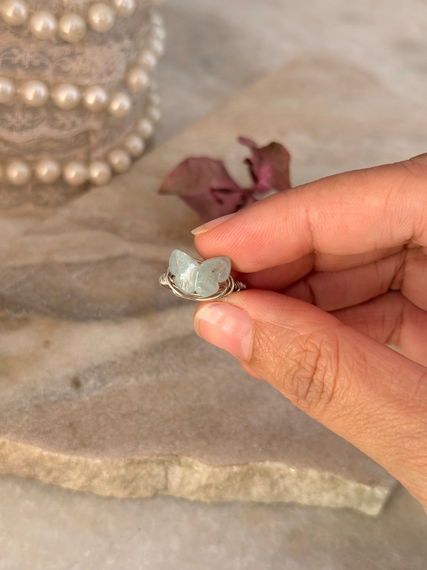 925 Sterling Silver Aquamarine Butterfly Wire Wrapped Handcrafted Ring