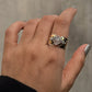 925 Sterling Silver Rose Quartz Square Dual Tone Rustic Ring