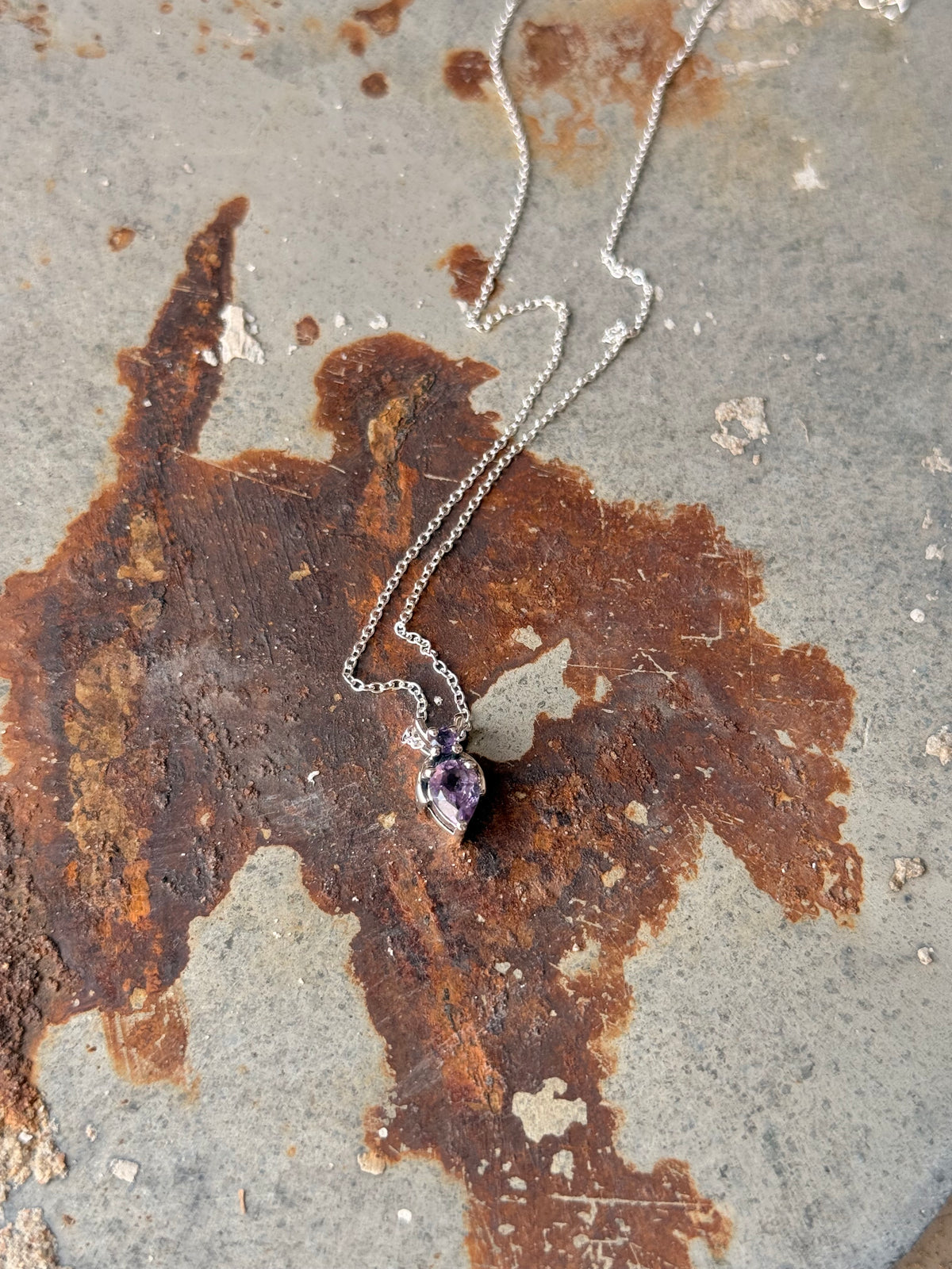 925 Sterling Silver Amethyst Round Pear Solitaire Necklace