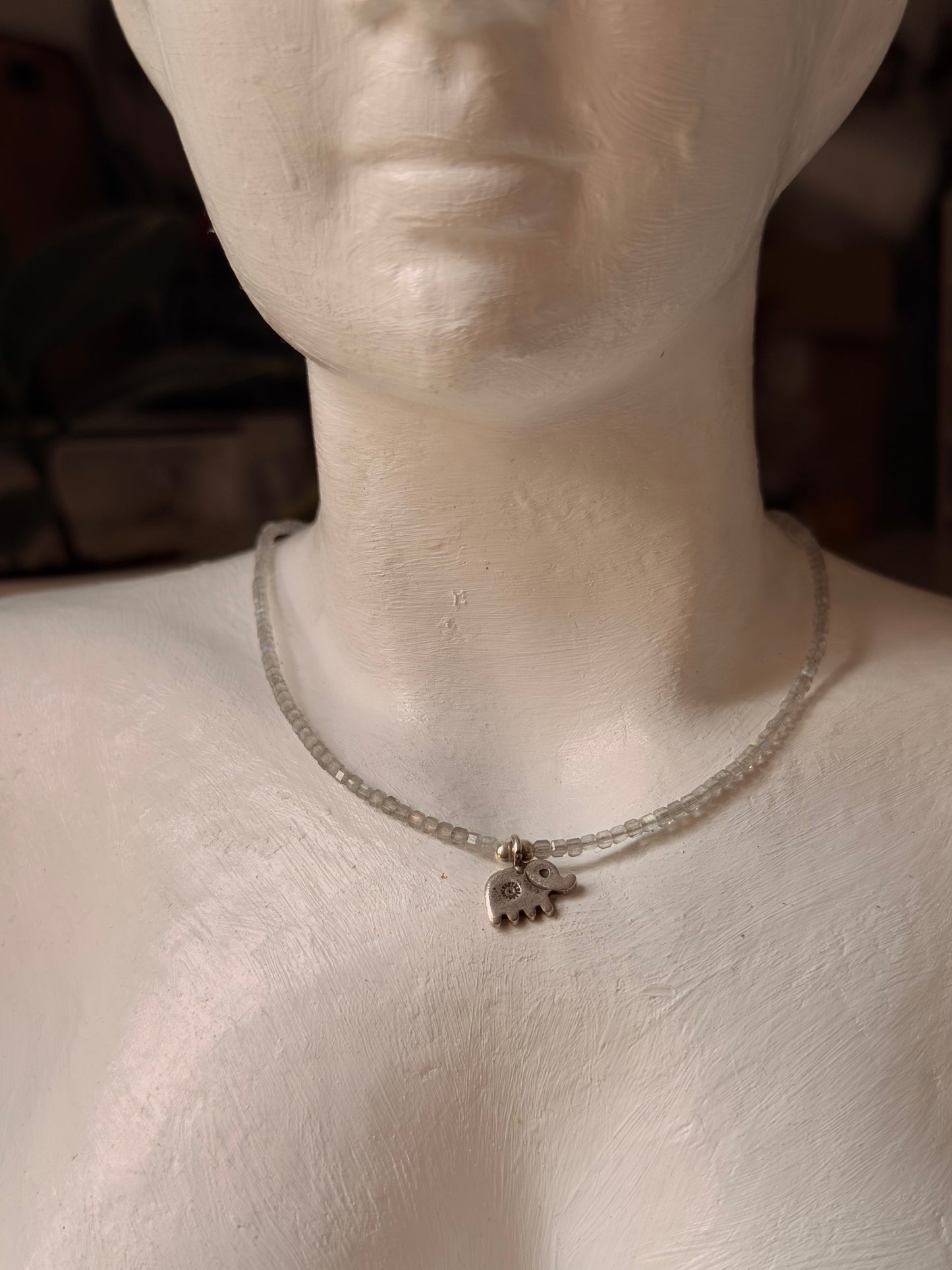 925 Sterling Silver Labradorite Box 2mm Hathi Charm Necklace