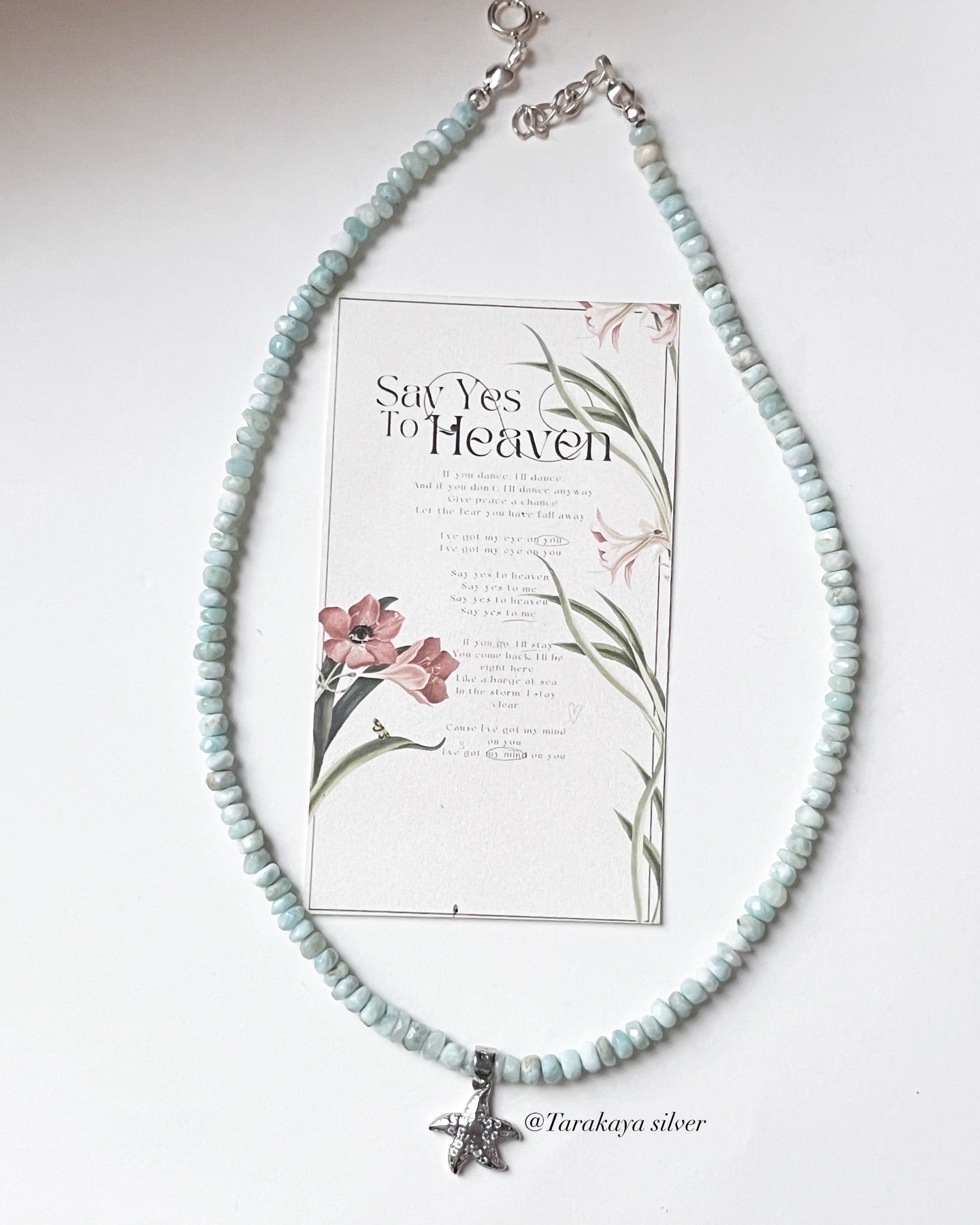 Natural Larimar Crystal 4-5MM Star Fish 925 Sterling Silver Necklace