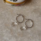 925 Sterling Silver Clear Quartz Moon Carved Charm Italian Hoops