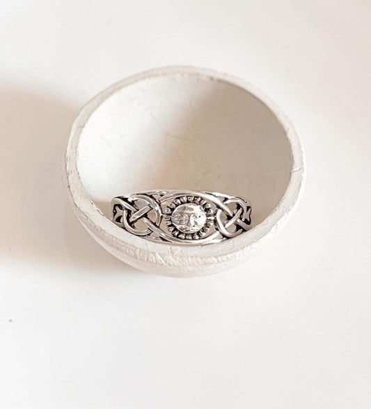 Surya sun god Celtic knot ring in sterling silver
