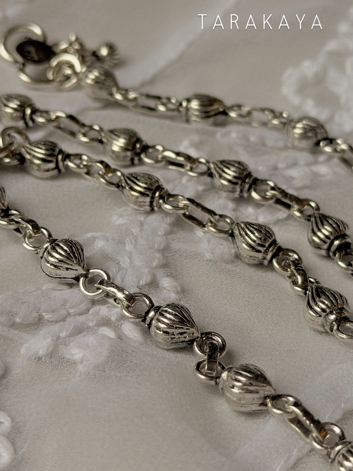 925 Sterling Silver Tribal Shell Textured Balls Handcrafted Anklet