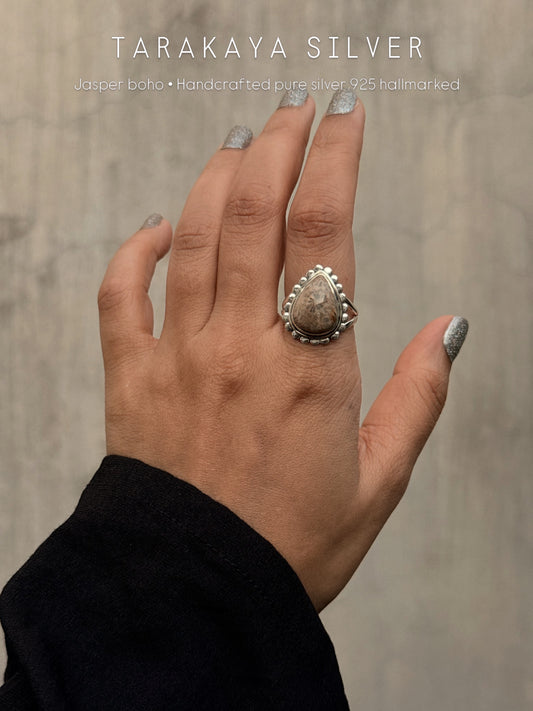 925 Sterling Silver Pear Jasper Handcrafted Ring