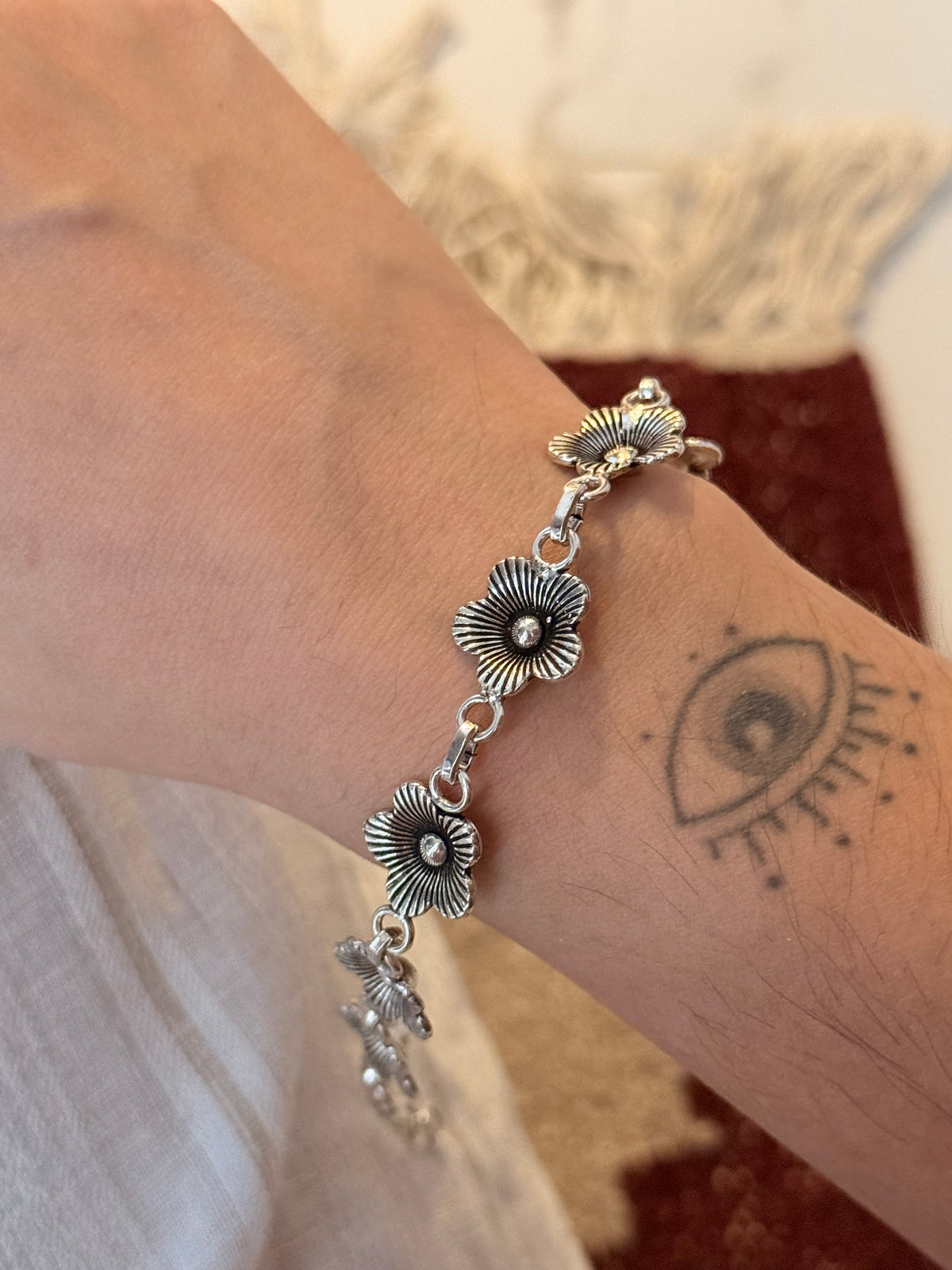 925 Sterling Silver Big Flower Bracelet
