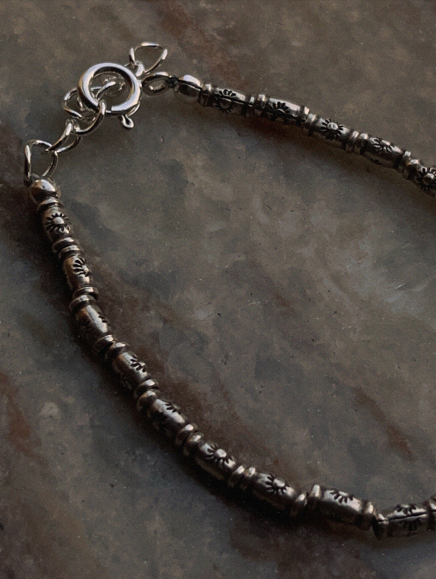 Sun Engraved Cylinder Handcrafted Stackable Sterling Silver 925 Bracelet
