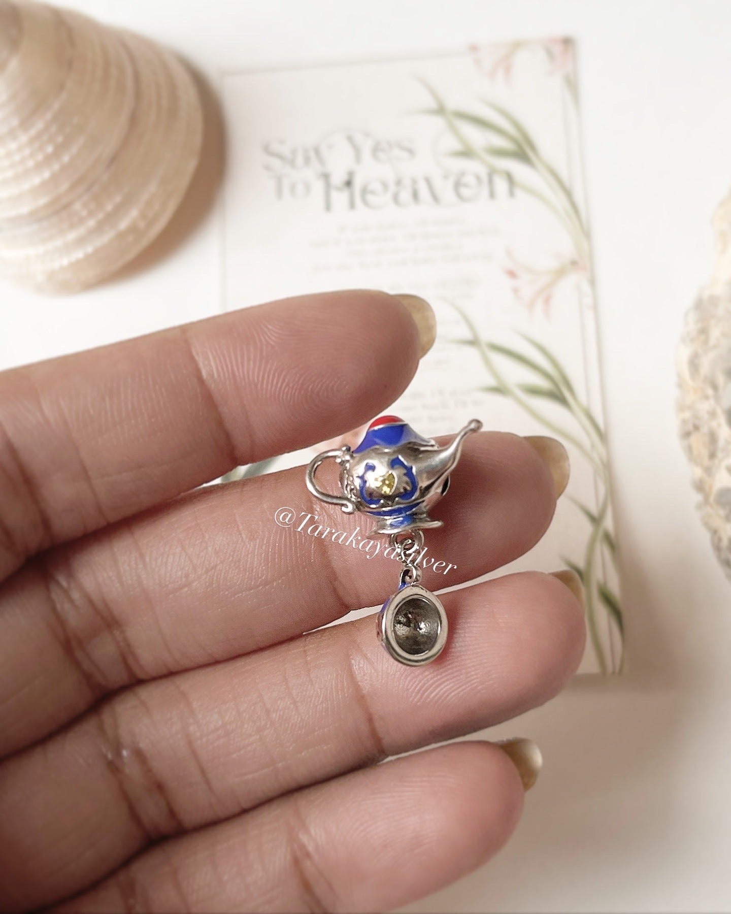 925 silver Pandora charm featuring tea pot and cup design  