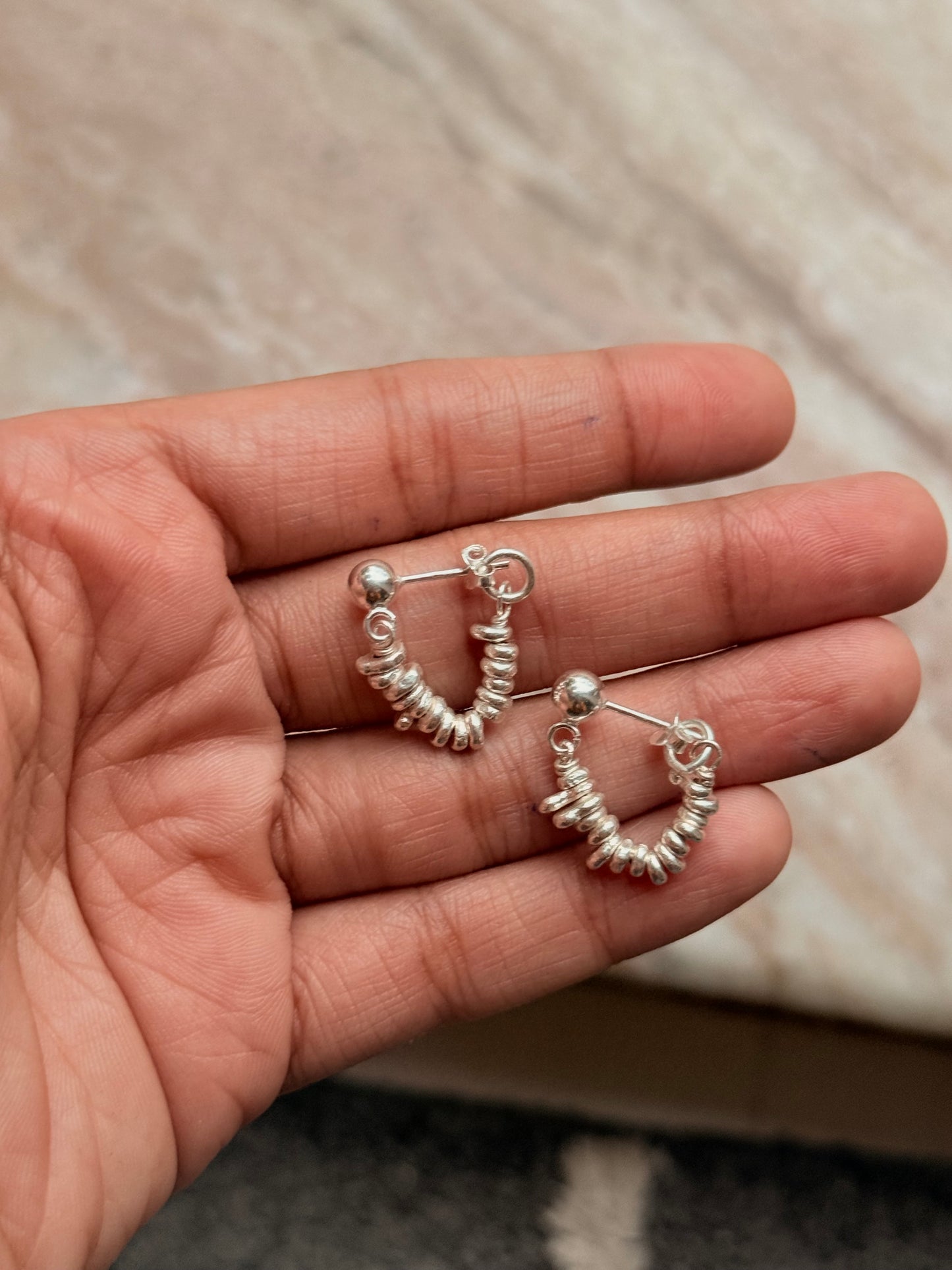 925 Sterling Silver Hill Tribe Molten Silver Beads Handcrafted Chunky Connector Studs