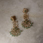 925 Sterling Silver Gold Plated Antique Moissanite Polki Green Onyx , Fresh Water Pearls Statement Earrings