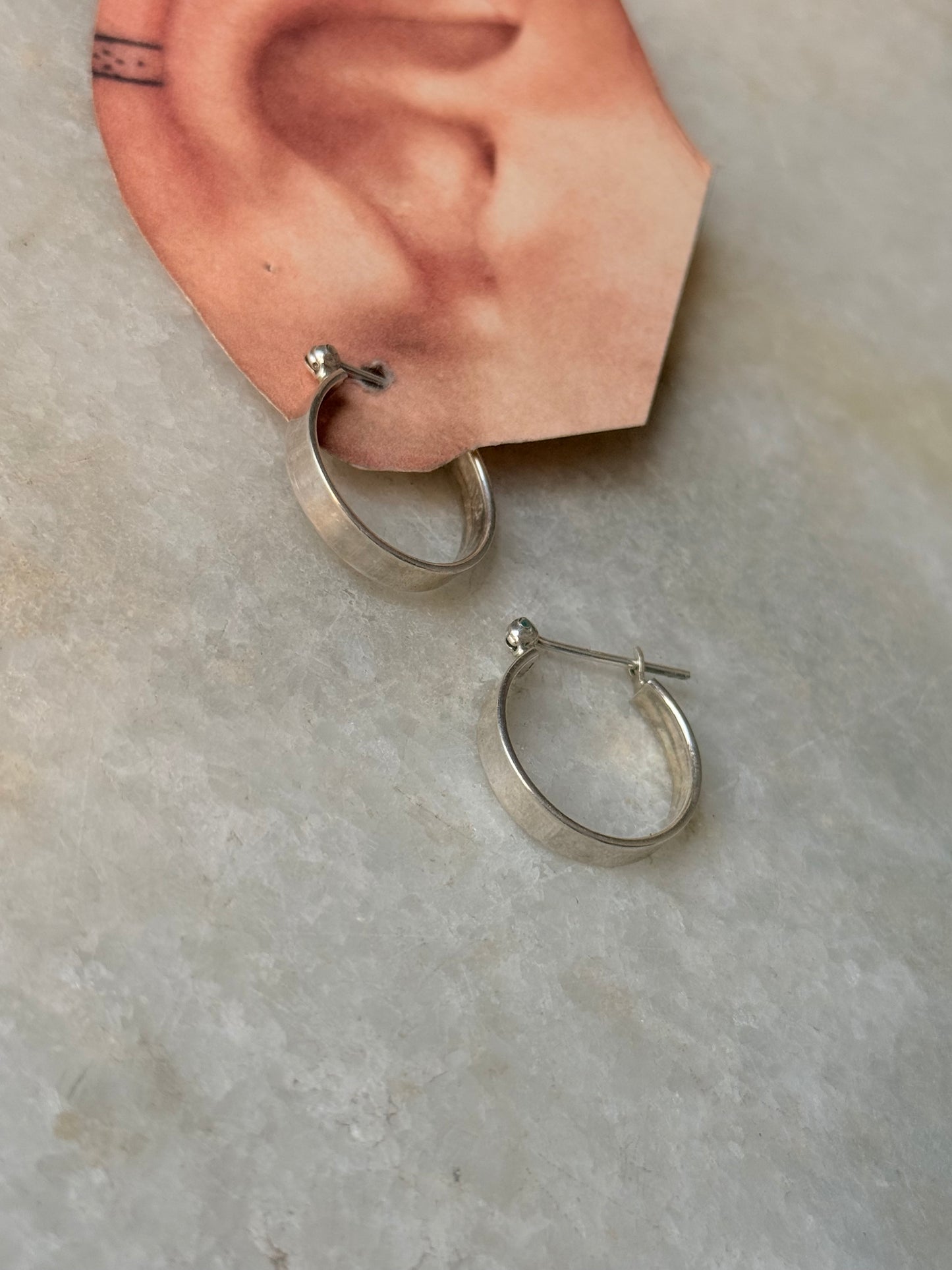 925 Sterling Silver Chunky Italian Plain Rectangular Hoops