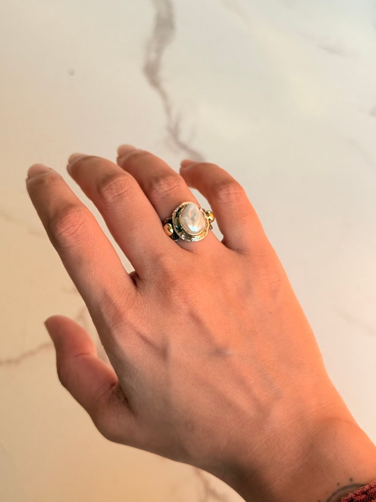 925 Sterling Silver Baroque Pearl Rustic Fusion Handcrafted Ring