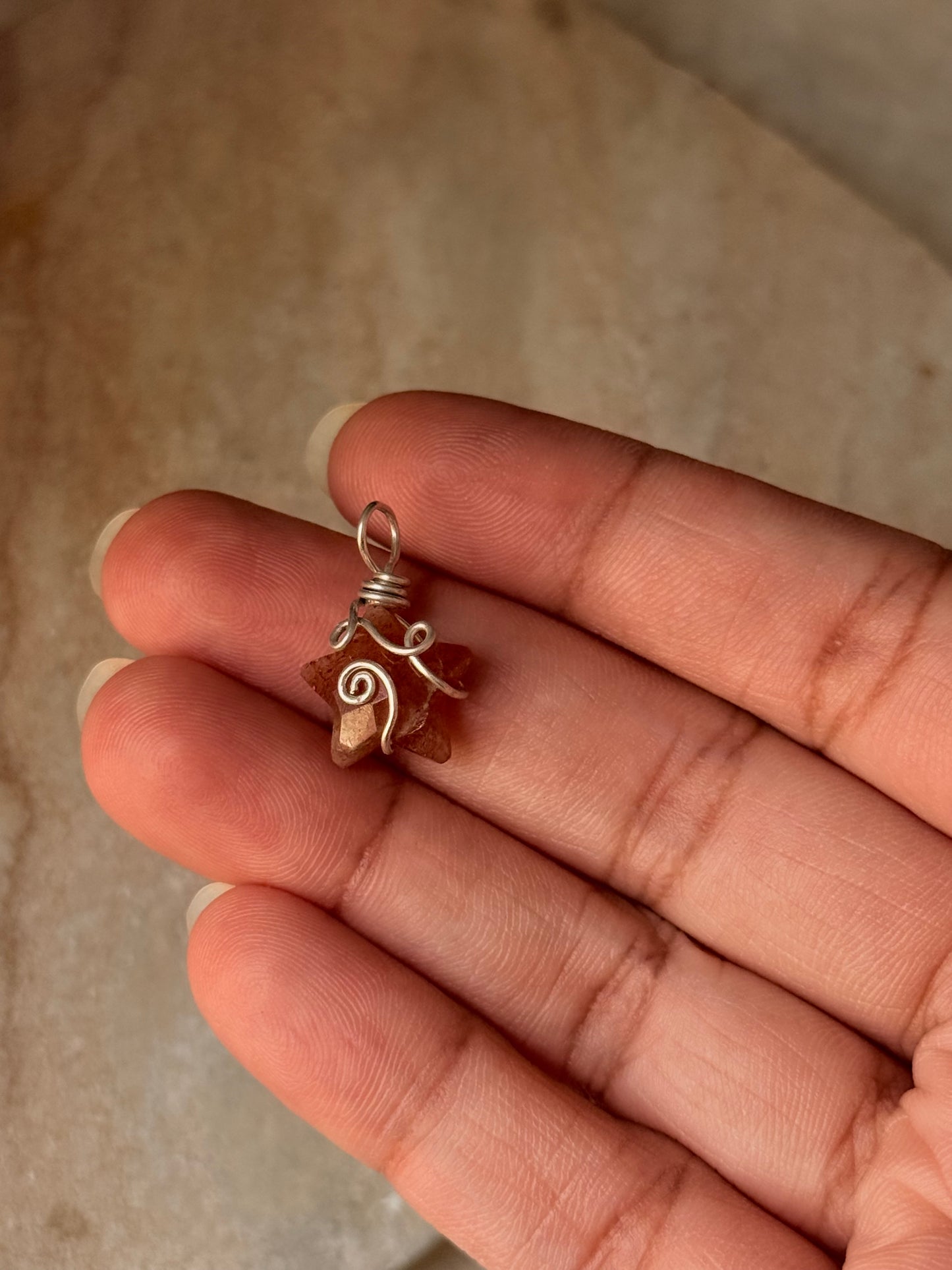 925 Sterling Silver Sunstone Star Wire Wrapped Handcrafted Pendant