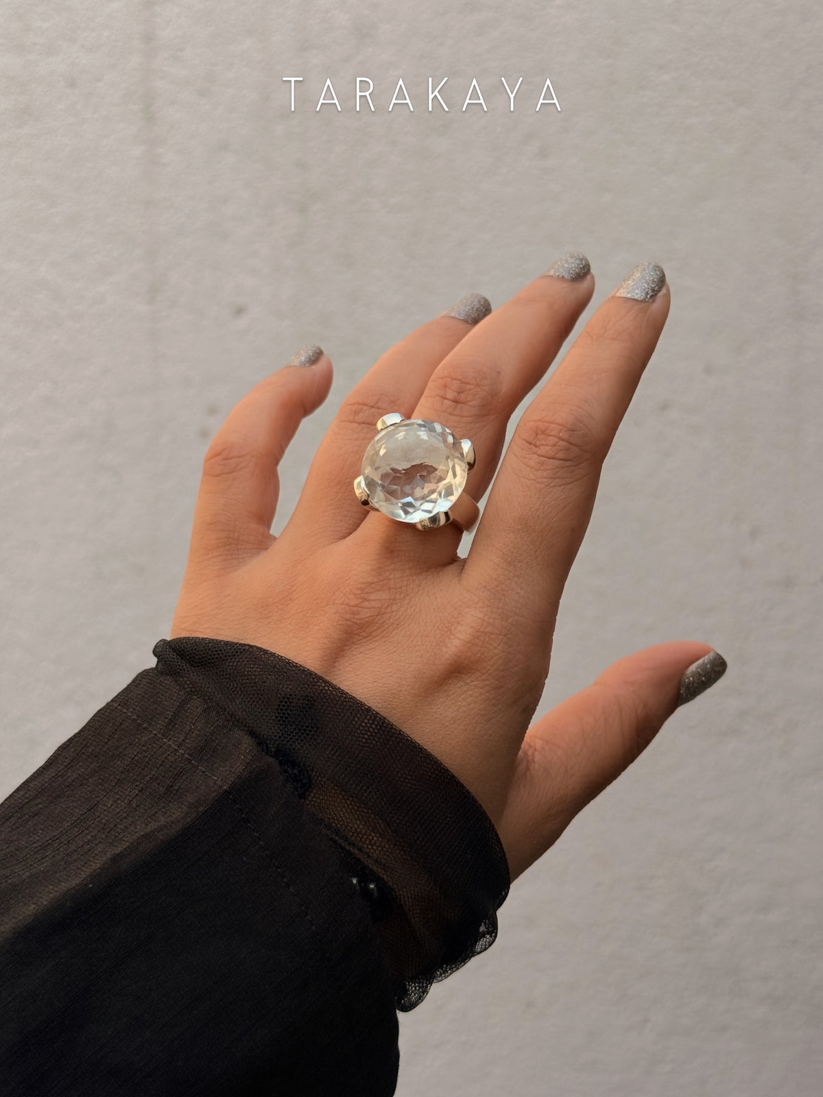925 Sterling Silver Clear Quartz Solitaire Round Chunky Statement Ring