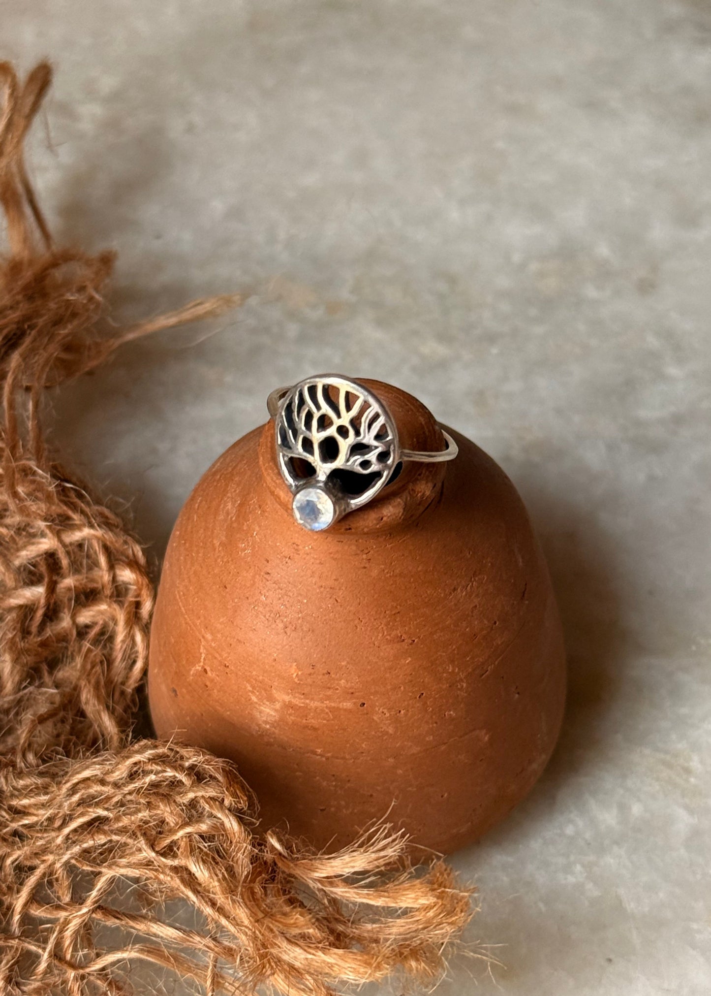 925 Sterling Silver Moonstone Tree of Life Ring